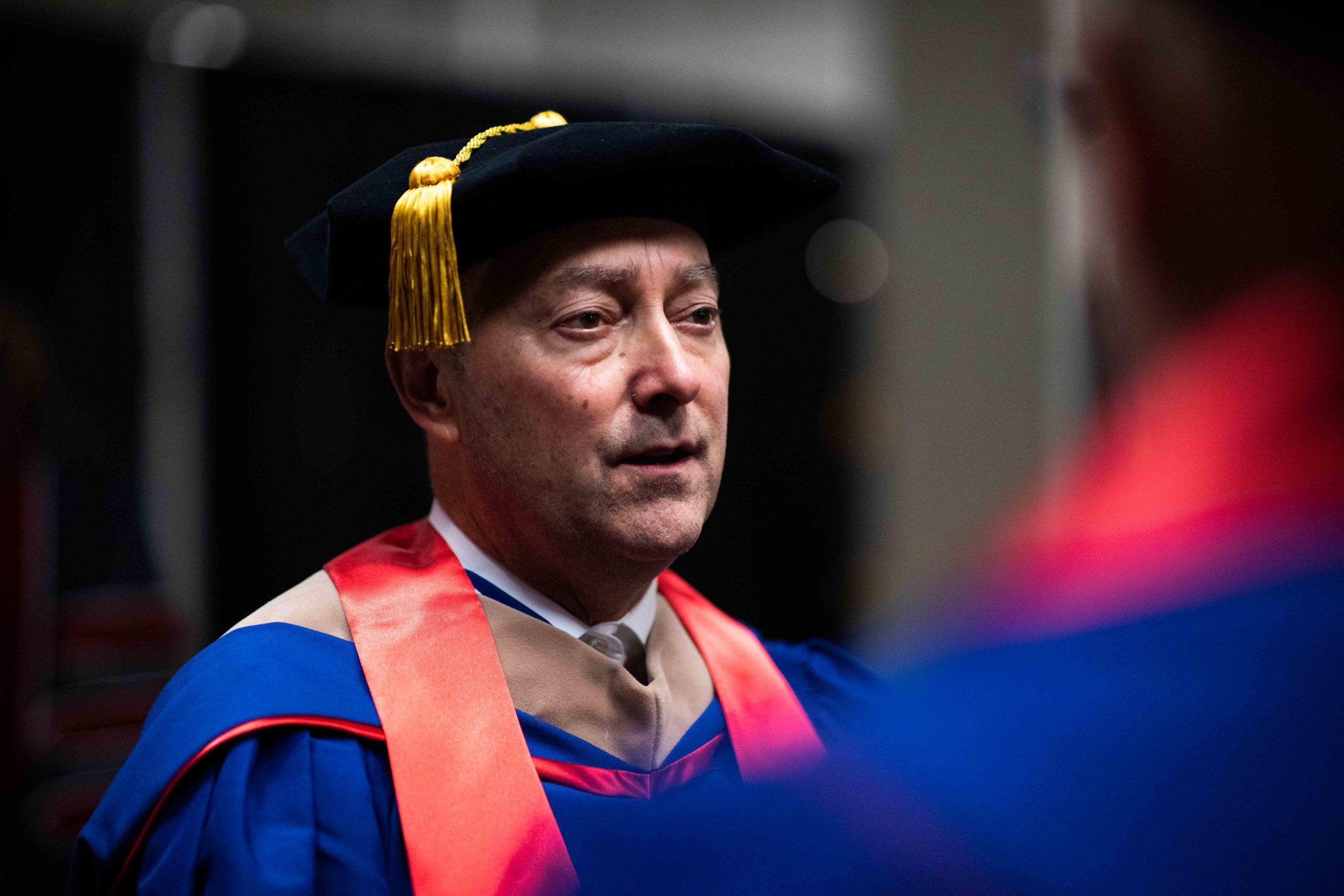 Admiral Stavridis speaking with a group of graduates.