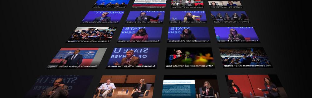 Multiple screens showing many people participating in virtual streamed events